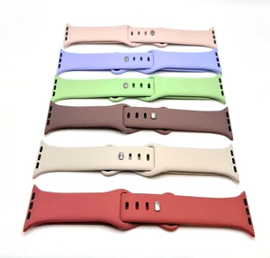6 Pk Replacement Apple Watch Bands - Soft Silicone - 6 colors - Size 42-49mm - Picture 1 of 14