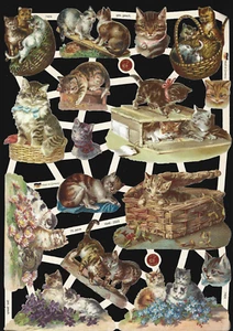 German Victorian Style Embossed Scrap Die Cut - Precious Playful Kittens EF7424 - Picture 1 of 1