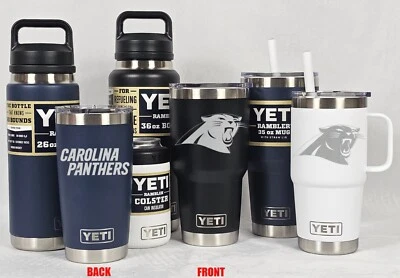 Vasos, tazas, colsters de latas, botellas grabadas con láser Carolina Panthers YETI Foto 1 de 2