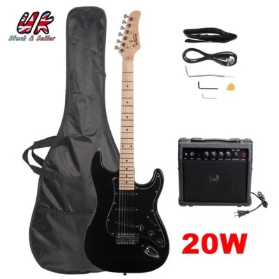 GST Right Hand 6 String Electric Guitar w/ Pickguard Bag Strap 20w Amp Cord Kit