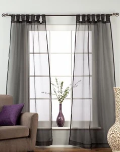 Noir Onglet Haut Transparent Tissu Rideau/Rideau/Panneau - 84 " - Pièce - Photo 1 sur 3