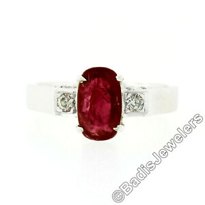 Vintage 18k Gold 1.62ctw GIA Oval Ruby & Round Diamond Accent Engagement Ring