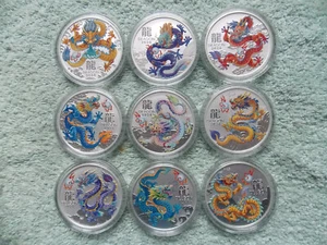2024 Australian Silver Lunar DRAGON Series III Colorized (9 coin set from rolls) - Picture 1 of 6