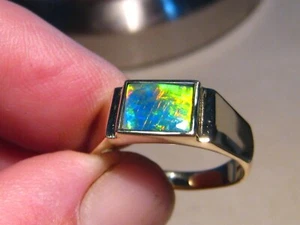 Anillo de ópalo para hombre, oro liso de 14 k, talla 10 3/4, brillante gema cáscara de ópalo - Imagen 1 de 13