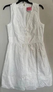 NWT Kate Spade Womens Dress White 8 Floral Eyelet Flare Sleeveless V-Neck Dress - Picture 1 of 8