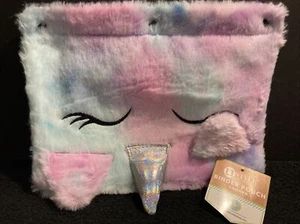 Fuzzy Einhorn Federmäppchen Etui für 3 Ringbuch Kosmetik Reißverschluss Tasche in Regenbogen - Bild 1 von 4