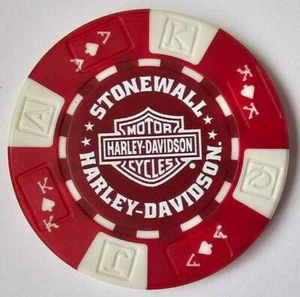 STONEWALL HARLEY-DAVIDSON Orange VA Dark Red/White AKQJ Signature Poker Chip - Picture 1 of 2