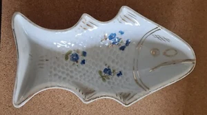 Puddingform, Auflaufform Porzellan Fisch Sturzform Pastete Vergissmeinnichtdekor - Bild 1 von 6