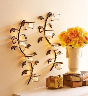 Wall sconces 42cm Long with 8 Glass Cup Candle Holders-Set of 2 - Image 1 of 4