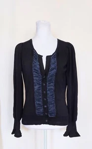 Badgley Mischka Womens Button Front Ruffled Floral Top Shirt Blue Black Size Med - Picture 1 of 7