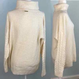 Michael Kors Ribbed Knit Turtleneck Sweater White Drop Shoulders Size Large - Picture 1 of 10