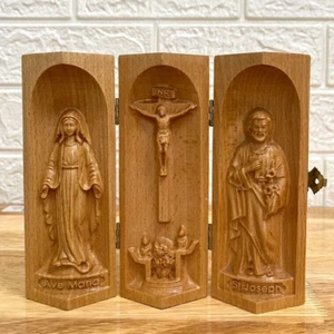 Our Lady of Grace - Crucified Christ - Saint Joseph - Religious Wood Statue Set - Picture 1 of 4