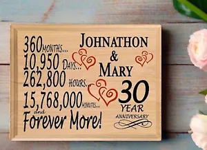 Personalized 30th Anniversary Gift – Custom Wood Keepsake for Husband, Wife, or - Picture 1 of 14