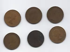 6 GRAN BRETAGNA GRANDI PENNY QV 1861, KE VII 1908 & 08, KG V 1929 QE2 1964 X 2 - Foto 1 di 2