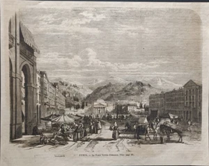 Torino Piemonte Piazza Vittorio Emanuele Savoia Stampa antica 1865 - Imagen 1 de 3
