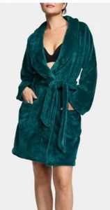 VICTORIA SECRET SOFT COZY LOGO PLUSH GREEN SHORT ROBE XL/XXL - Picture 1 of 4