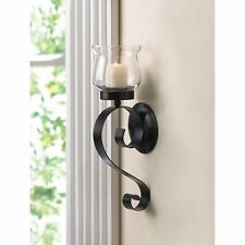 Gorgeous Black Iron Glass Scrolling Wall Mount Candleholder Sconce Home Decor
