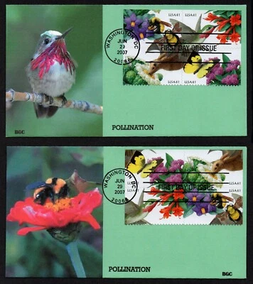 USA, SCOTT # 4153-4156, SET OF 2 BGC FDC COVERS 2007 POLLINATION, PLANTS, BLOCKS - Image 1 of 4
