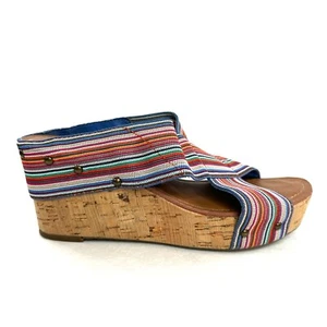 Crown Vintage Women Size 9 Multicolor Striped Stretchy Fabric Wedge Sandal Shoe - Picture 1 of 7
