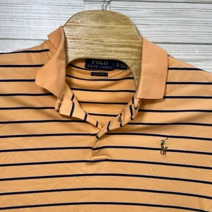 Polo Ralph Lauren Shirt Mens Sz XL Orange Navy Striped Short Sleeve Custom Fit - Picture 1 of 9