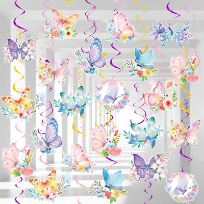 57 Piezas Mariposas Colgantes Remolinos Decoraciones para Niña Mariposa Suministros de Cumpleaños Foto 1 de 4