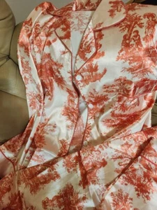 French Toile De Jouy Christmas Silk Pajamas Set - Picture 1 of 5
