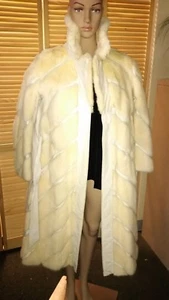 Vintage XS/S Funky chevron creamy/white mink trench, white/gray leather stripes - Picture 1 of 9