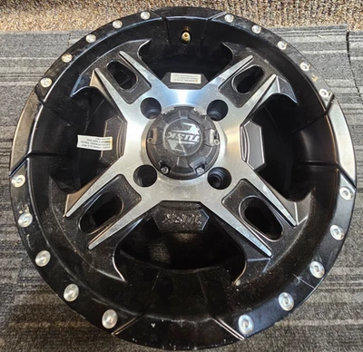 (QTY 1) Tusk Beartooth Black Machined 4-Spoke ATV/UTV Wheel Rim 12x7 4x110 30mm - Image 1 of 4