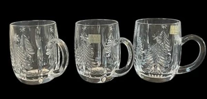 Set Of 3 Mikasa Heavy Cut Crystal Christmas Tree Clear Mugs/Cups 4 3/8” - Picture 1 of 5