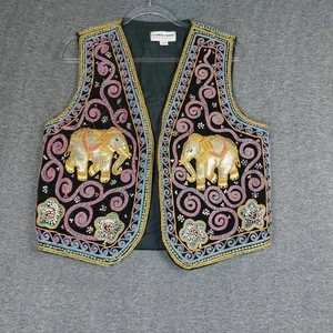 Carol Horn Workshop DAMENWESTE VINTAGE VERZIERT 3D ELEFANT BESTICKT PAILLETTEN - Bild 1 von 14