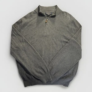 Brooks Brothers 1/4 Zip Cotton Cashmere Birdseye Sweater Grey Waffle Knit XL - Picture 1 of 12