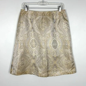 Talbots Vintage Skirt gold silver metallic jacquard brocade 12 Petite holiday - Picture 1 of 8