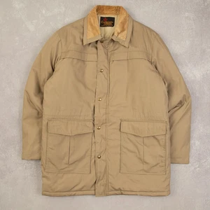 Vintage 80s Cord Collar Padded Jacket L Made in USA Men's Light Brown Corduroy - Picture 1 of 5