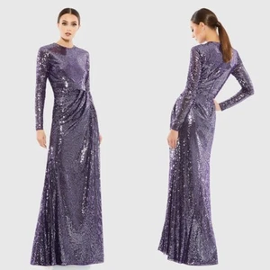 Robe drapée manches longues col haut pailleté violet améthyste Mac Duggal 14 NEUVE - Photo 1 sur 7