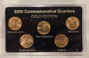 Set of 5 Gold Edition 2000 Commemorative State Quarters MA NH MD SC VA - Picture 1 of 6