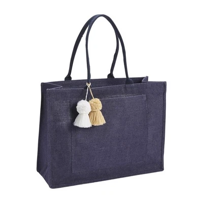 Женская джутовая сумка-тоут Mud Pie, темно-синяя, 18,5 дюйма x 14 дюймов - Изображение 1 из 2