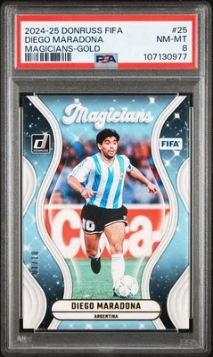 2024-25 Donruss FIFA Diego Maradona Magicians-Oro #25 01/10 PSA 8 casi nuevo-como nuevo Foto 1 de 2