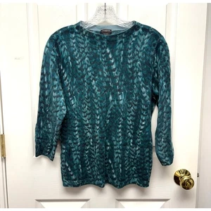 Talbots Green Cashmere Sweater Print 3/4 Sleeves High Neck Stretch Women’s LP - Picture 1 of 4