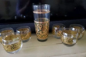 6 Toledo Culver Roly Poly Gläser + Shaker MCM grün gold 22k Barware 50er Jahre - Bild 1 von 9