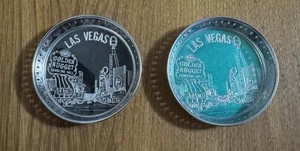 Vintage Metal Coaster Las Vegas Golden Nugget Set Of 2 Green Black Gambling Hall - Picture 1 of 6