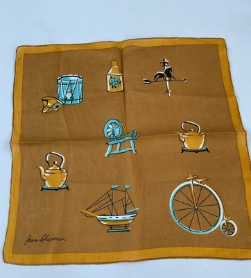 Vintage Handkerchief Hankie -JEAN CHAPMAN - ANTIQUES 14 1/2" - Image 1 of 4
