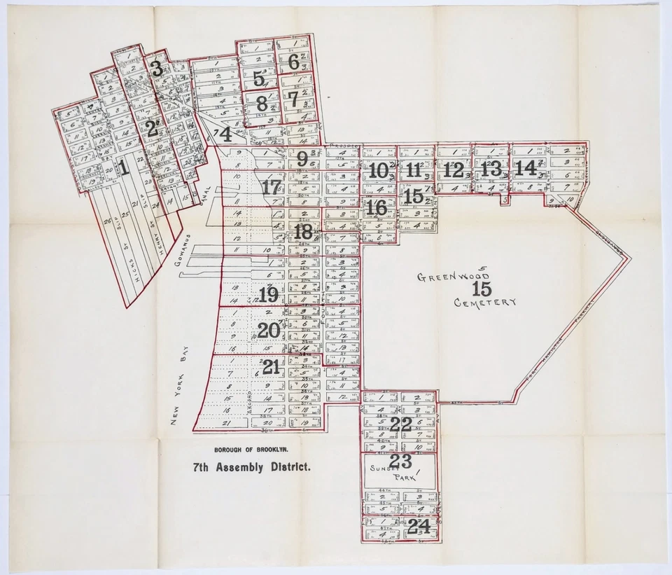1914  Map  BROOKLYN - RED HOOK - SUNSET PARK - GOWANUS - Original (26x22.75) - Image 1 of 4