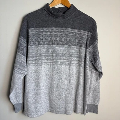 Lands' End Women's Vintage Sweater Long Sleeve Fair Isle Turtle Neck Gray XL - Image 1 of 4