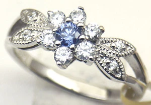 Blue CZ Sterling Silver Ring Rhodium plated #25 - Picture 1 of 1