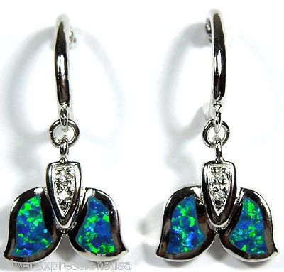 Pendientes Huggie Cola de Ballena Colgantes de Plata de Ley 925 con Incrustación de Ópalo de Fuego Azul Foto 1 de 2