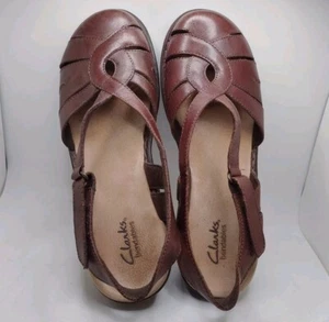 Clarks Ina Jewel Leather Women 9.5M Brown Adjustable Strap Slingback Sandal Used - Picture 1 of 13