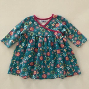 Zutano Baby Girl 12 Months Floral Turquoises Dress Long Sleeve Cotton - Picture 1 of 8