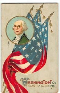 George Washington with Flags, Birthday and Date of Death - 1913 Postcard - Picture 1 of 2