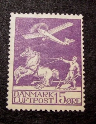 Sello de Dinamarca Scott # C2 avión y arado 1926 MH C379 Foto 1 de 2