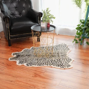 Leopard Printed Leather Hide Animal Faux Fur Rug Mat Carpet Home Decor 100x95cm - Picture 1 of 12